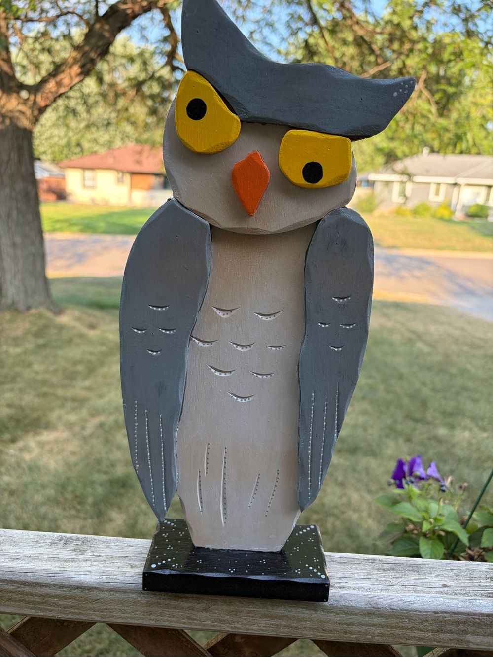 Handpainted Gray Owl Wooden Figure